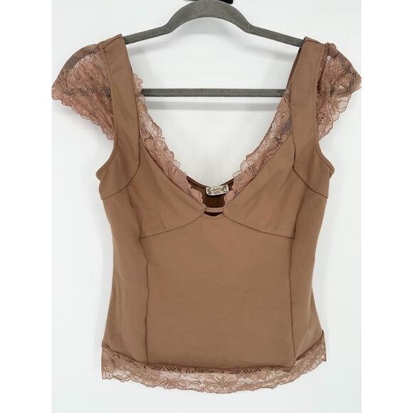 Free People Tops - Intimately Free People Better Not Cami Brown Medium Lace Stretch Coquette Fairy